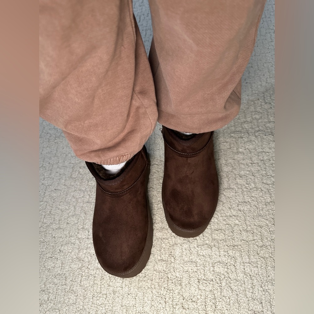 NWT!! WOMENS CHOCOLATE BROWN FUR LINED MINI PLATFORM WARM BOOTS - Picture 5 of 9